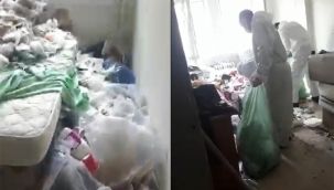 Ağır koku gelen evden 7 ton çöp çıktı