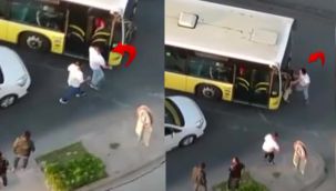 Ters istikametten giden sürücü otobüsü tekmeledi, şoförü darp etti