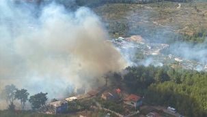 İzmir'de ormanlık alanda yangına havadan ve karadan müdahale
