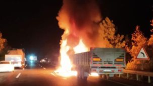 Motoru yanan TIR, alev topuna döndü