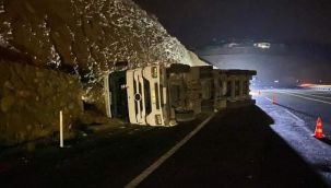 Şeker pancarı yüklü TIR devrildi