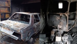 Garajda çıkan yangında otomobil ile pat-pat alevlere teslim oldu