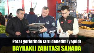Bayraklı zabıtası sahada: Pazar yerlerinde tartı denetimi yapıldı