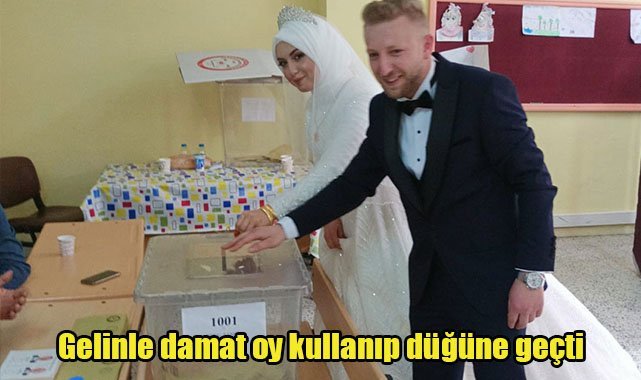 Gelinle damat oy kullanıp düğüne geçti