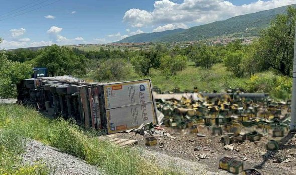 Devrilen tırdaki litrelerce alkol yola döküldü