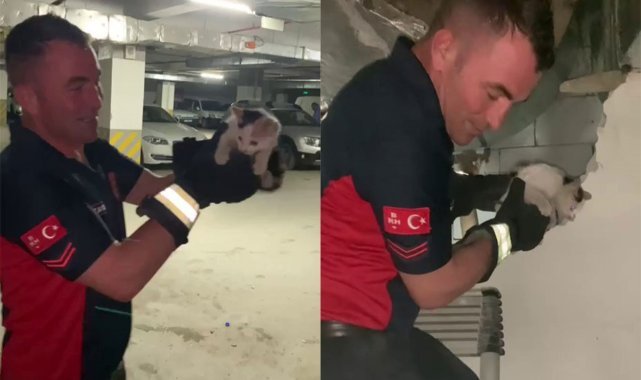 Havalandırma boşluğuna düştü, duvar kırılarak kurtarıldı