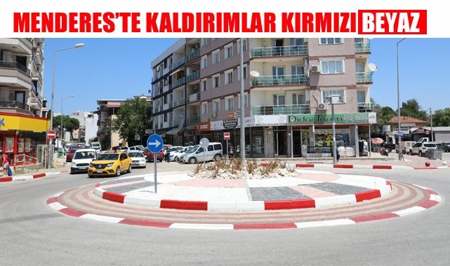 Menderes’te Kaldırımlar Kırmızı Beyaza Büründü