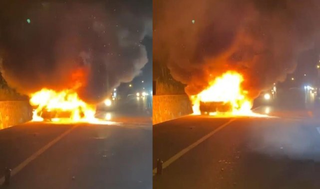 Otomobil alev topuna döndü: Sürücü son anda kurtuldu