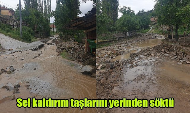 Sel kaldırım taşlarını yerinden söktü