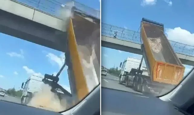 Damperi açık unutulan hafryat kamyonu üst geçide çarptı