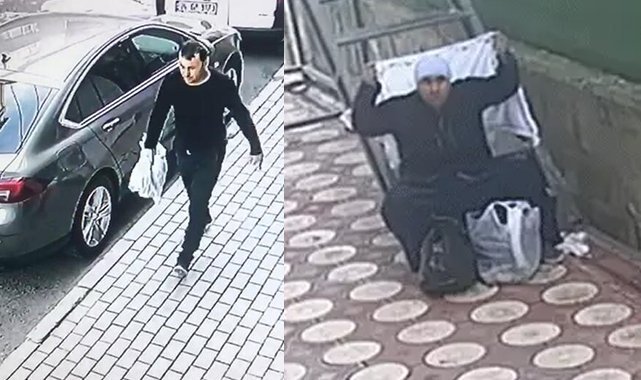 Kadın kılığına girip dilenen adam kameralara yakalandı