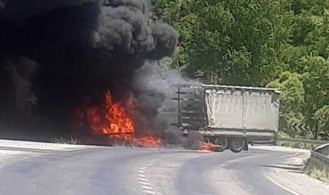 Kaza yapan tır cayır cayır yandı