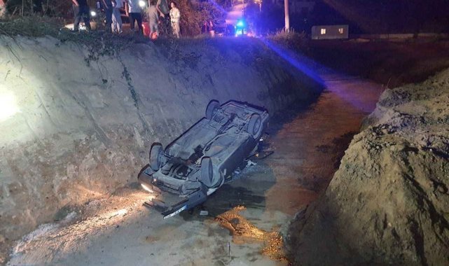 Kontrolden çıkan araç inşaat alanına uçtu