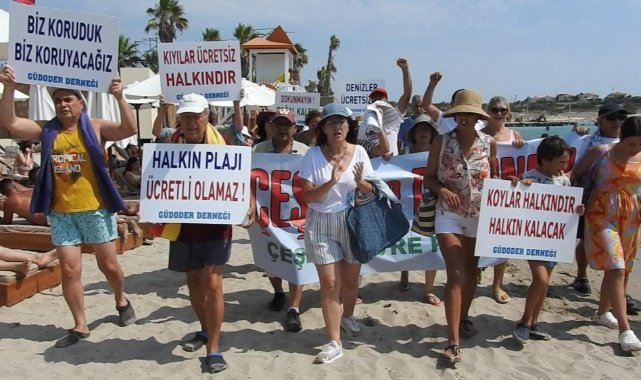 Çeşme’de sahillerin ücretli hale getirilmesine havlulu tepki sürüyor