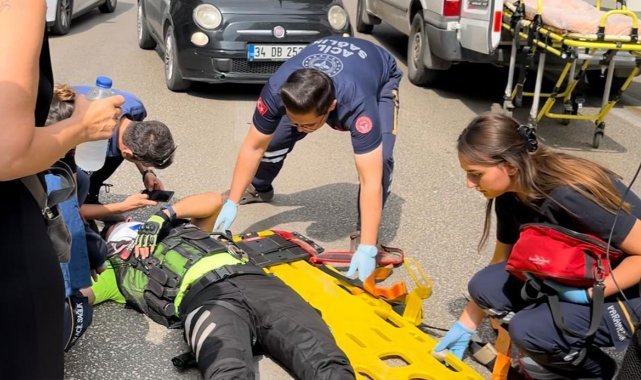 Kadın sürücü trafik polisine çarptı