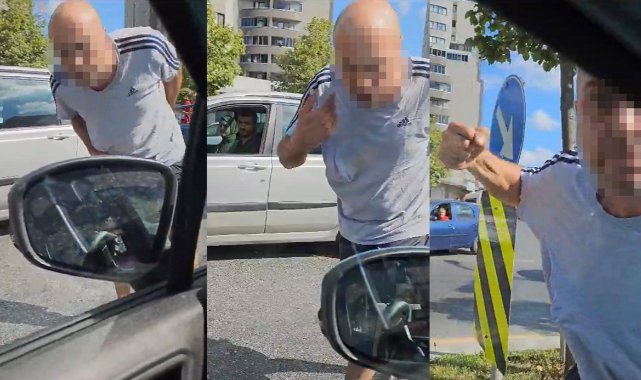 Trafikte dehşeti yaşadı: Maganda aracın camına yumruklar savurdu
