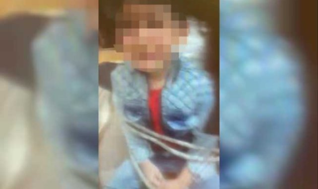 Vicdansız baba çocukları iple bağlayarak darp etti