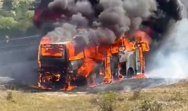 Yolcu otobüsü ateş topuna döndü