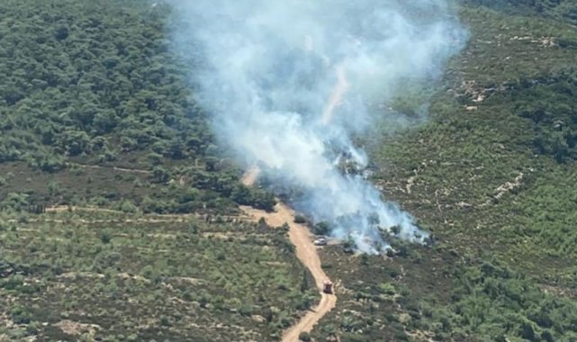 Foça’daki orman yangınına havadan ve karadan müdahale
