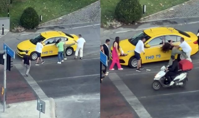 Taksici ve kadın müşterilerin tekmeli kavgası