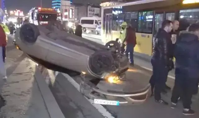 Avcılar'da kaza yapan otomobil metrelerce sürüklendi; şans eseri kurtuldular