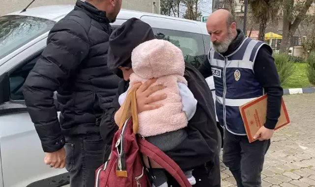 Hırsızlık şüphelisi, kucağında 7 aylık bebeğiyle adliyeye sevk edildi