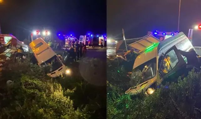 Ölen kişinin yakınlarını taşıyan minibüs su kanalına düştü