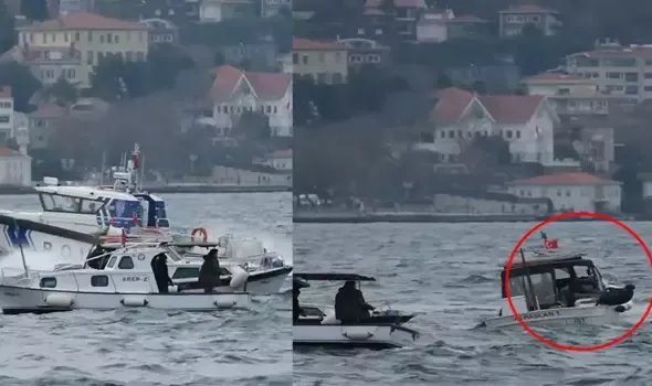 Üsküdar'da denize düşen balıkçıyı diğer teknedekiler kurtardı; o anlar kamerada