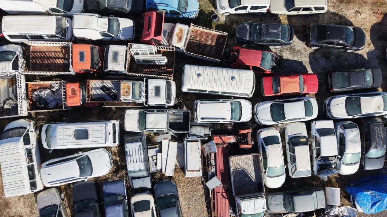 Elazığ’da yediemin otoparkında yosun tutan araçlar