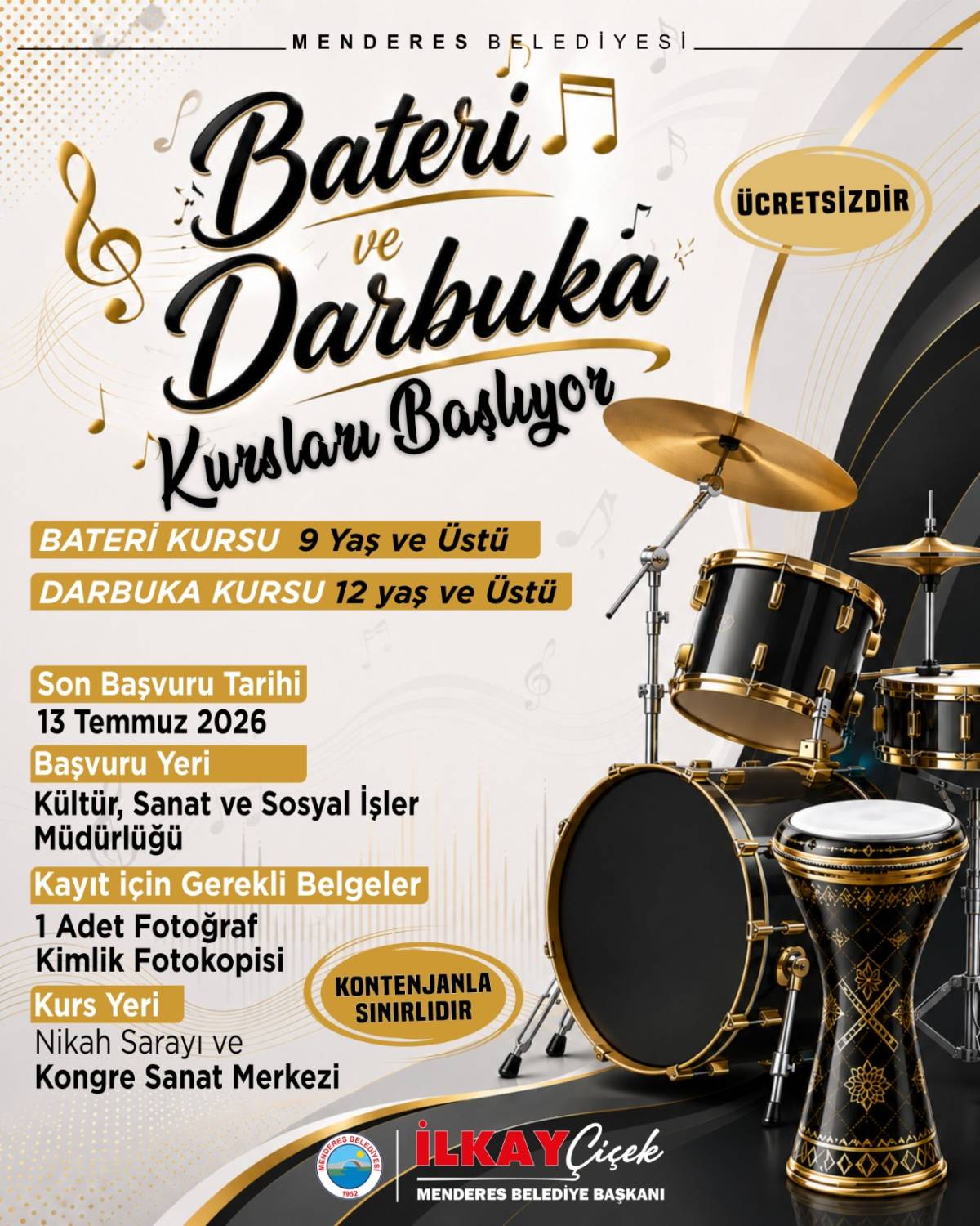 Menderes’te Bateri ve Darbuka Kursları Başlıyor